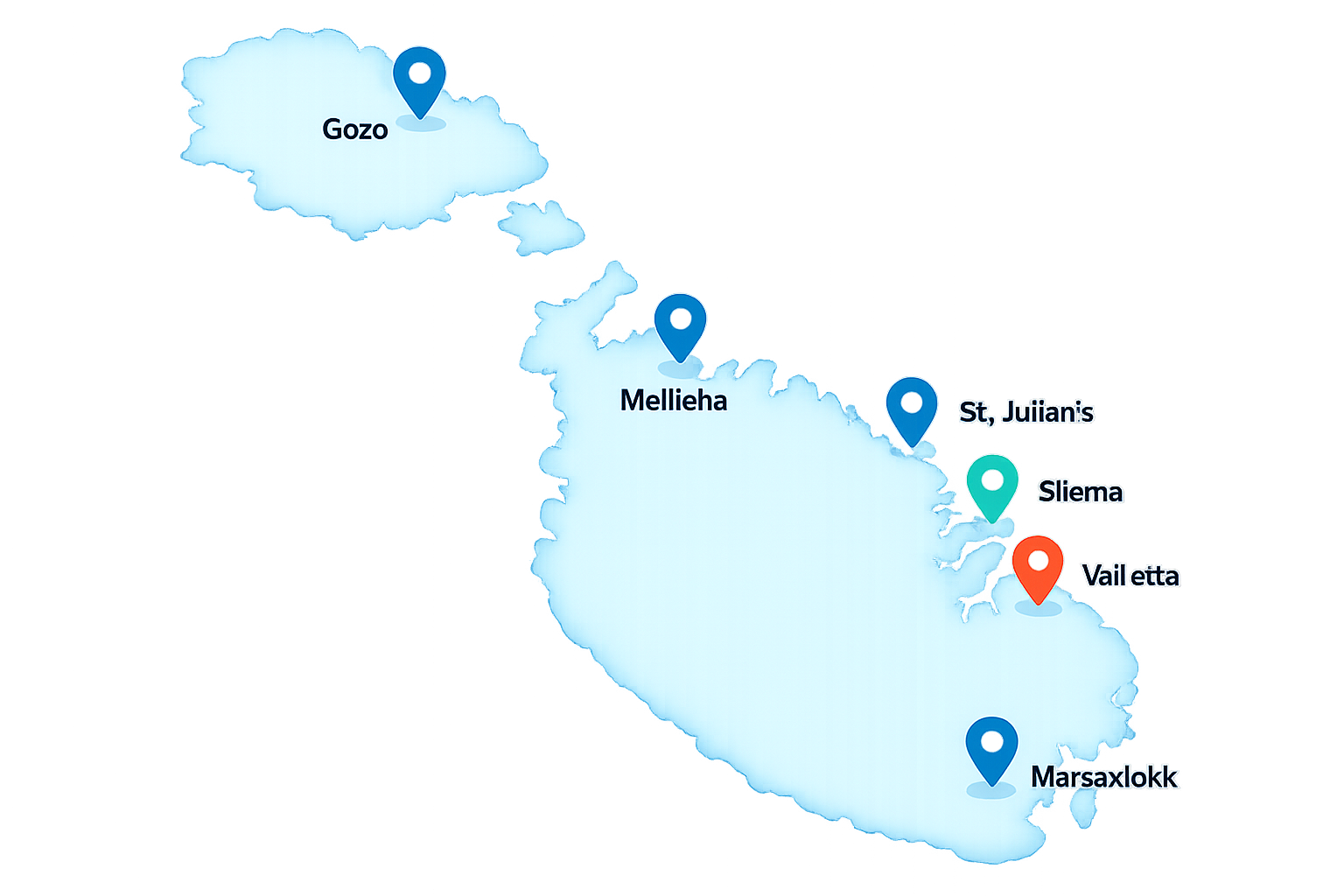 Map of Malta with key student locations